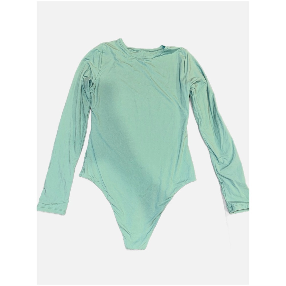 Auden Luxury Collection-NWOT Women's Long Sleeve Teal Bodysuit Size Medium - Picture 3 of 15